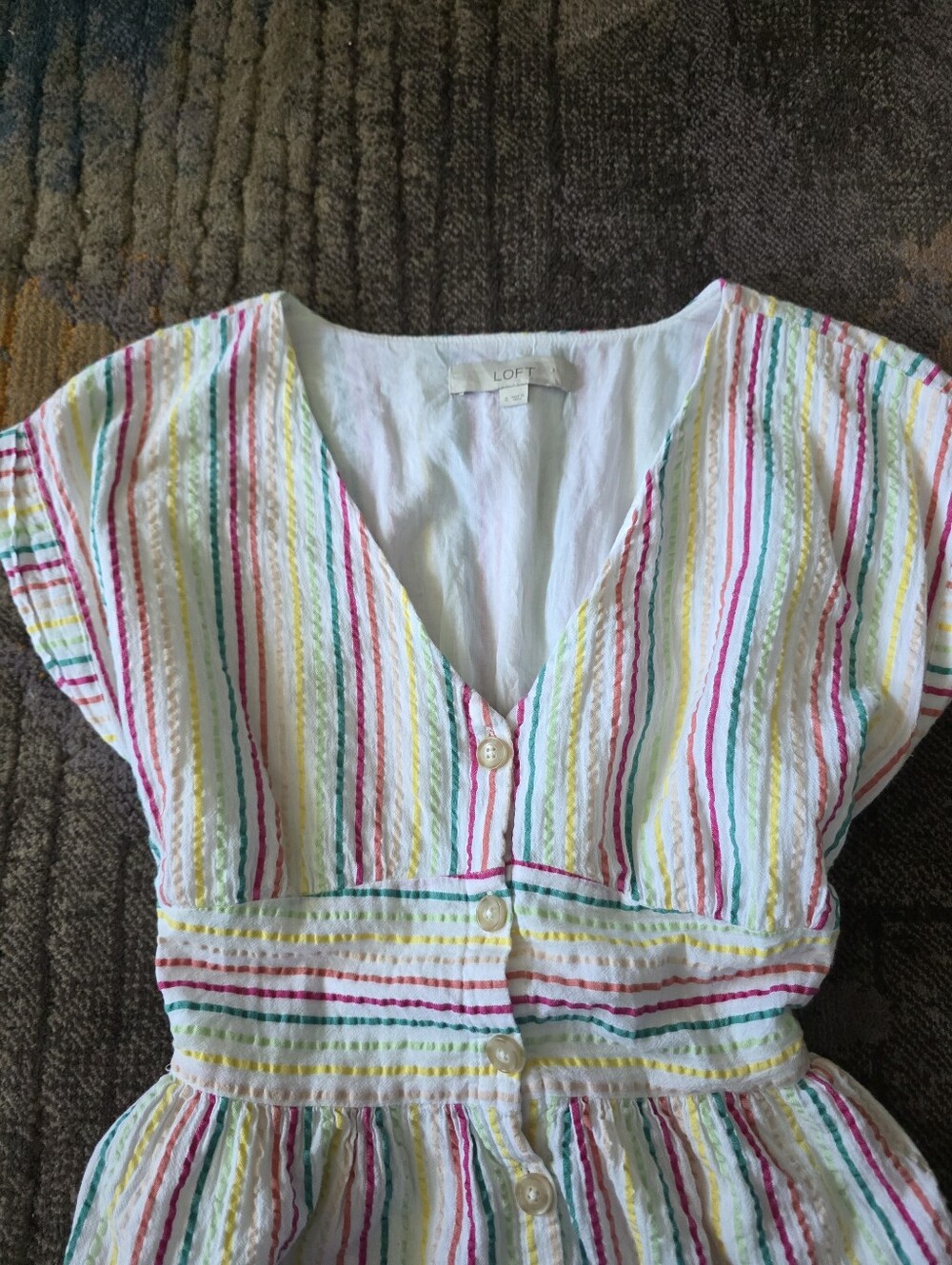 LOFT Rainbow Striped Cotton Midi Dress - Picture 5 of 9